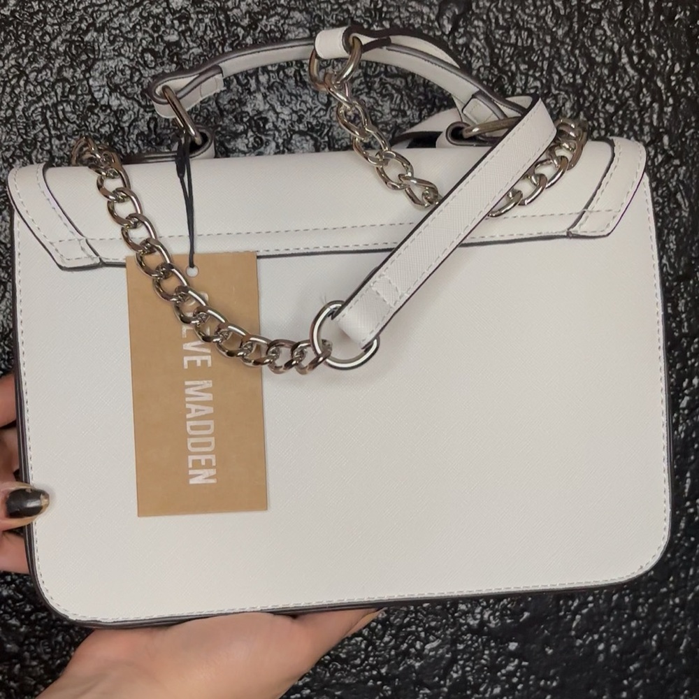 Steve Madden White Crossbody Bag with Chain Detail - Picture 2 of 3